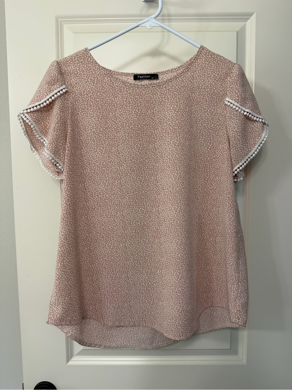 Blush Dot Flutter Sleeve Blouse